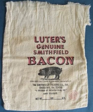 Vintage cotton sack for "Luter's Genuine Smithfield Bacon," 10 x 12.75 inches