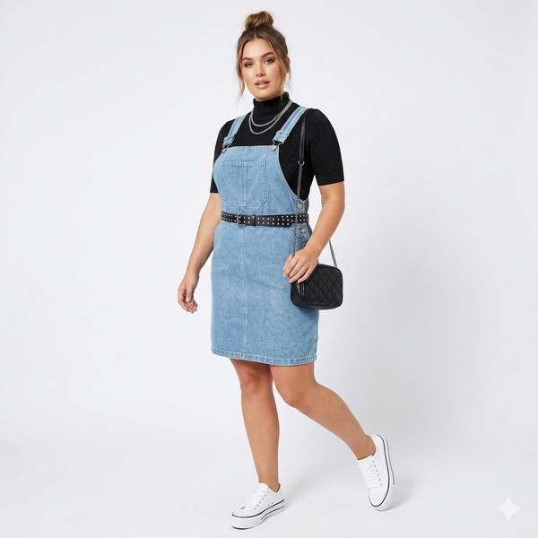 Billie Jo Jeans Cotton Denim Overall Pinafore Mini Dress Womens M Blue Retro Y2K