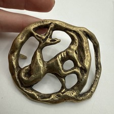 Vintage Solid Brass Capricorn Belt Buckle Horoscope Zodiac Golden Bow Design