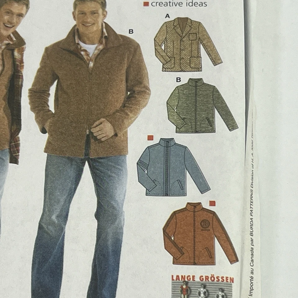 Burda 8135 Sewing Pattern Mens Tweed, Fleece, Wool Jacket Zip UNCUT Sizes 34-50 - Image 3 of 4