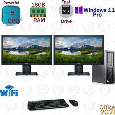 Windows 11 HP i5 16GB RAM 240GB SSD + 1TB DUAL 22'' LCD Desktop Computer PC