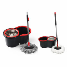 360° Magic Spin Mop Set Bucket with Wringer & 2 Microfibre Heads, Durable Build