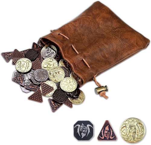 60PCS DND Coins with Leather Pouch Gold Silver and Copper Coins in Metal