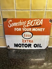 Esso Extra Motor Oil Enamel Advertising Sign Automobilia Rare