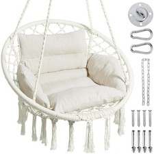 Hammock Chair Macrame Swing Chair with Comfy Cushion Boho Hanging Chair New