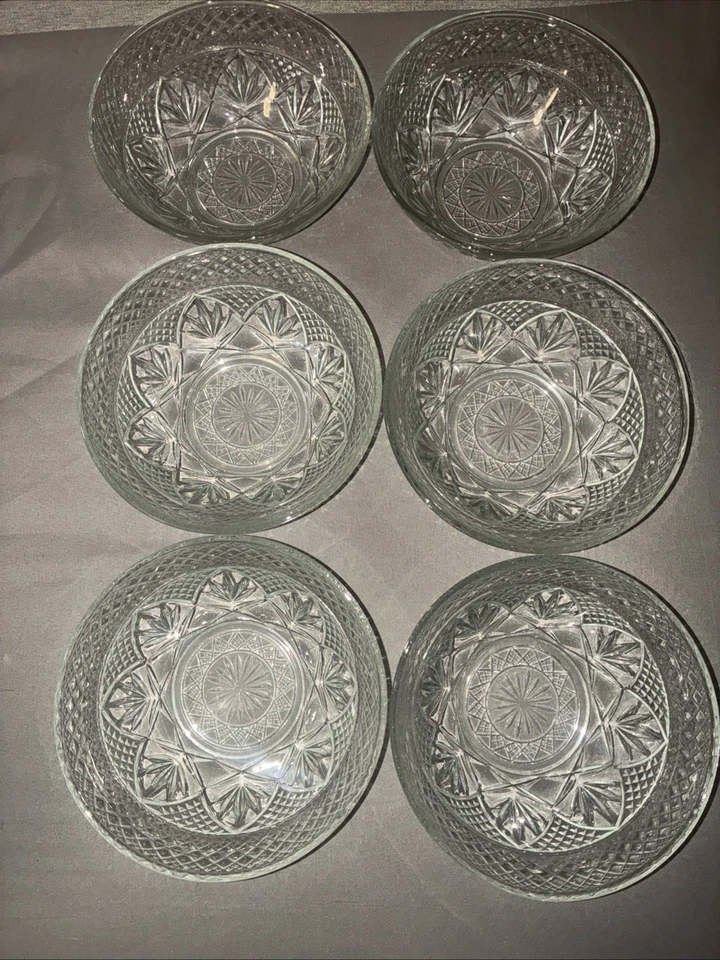 Juego de 6 cuencos de postre Luminarc ANTIGUOS vidrio transparente JG Durand Arcoroc diamante 5 5/8" Foto 4 de 4