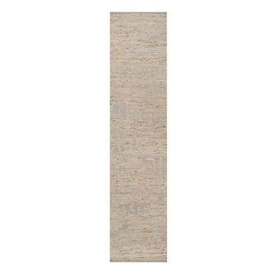2'8''x12'1'' Ivory Modern Design Textured Pure Wool Hand Knotted Runner Rug