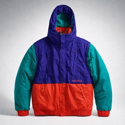 Nevica Pro Vintage Ski Jacket Mens 42 Color block Retro 90s Streetwear Gorpcore