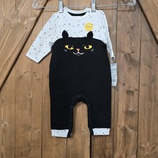 Cat Jack Baby Black Cat Halloween Ruffle Romper 0-3M Long Sleeve Infant Outfit