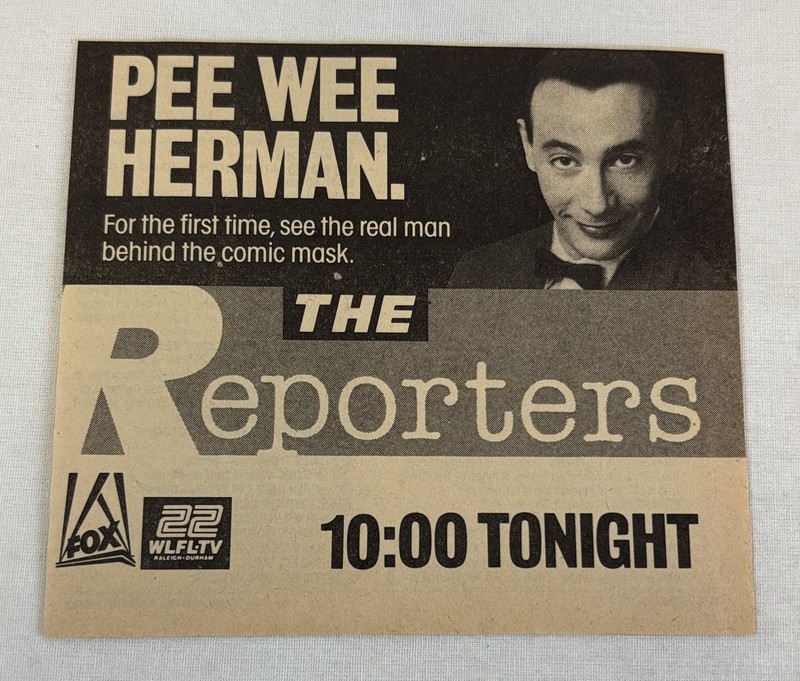 1988 FOX tv ad ~ The Reporters PEE WEE HERMAN the real man behind the comic mask