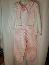 Vintage Sears 2pc Girls Overall Set Pink White Stripes Jumper Size 2T