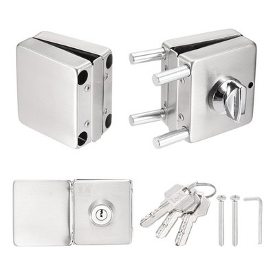 Glass Door Lock Square Double Swing Internal Lockable with 3 Keys, Silver