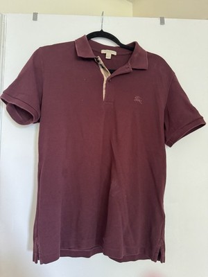 Burberry Brit Men's Polo Shirt Burgundy M 100% Cotton Collared Logo Button