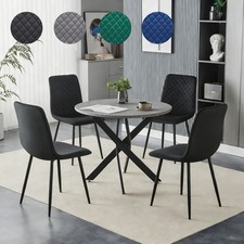 Round Dining Table and 4 Chairs Set 90cm Wooden Padded Home Kitchen Furniture