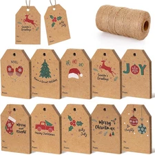 Blisstime 328 Feet Natural Jute Twine and 100PCS Christmas Gift Tags, Kraft P...