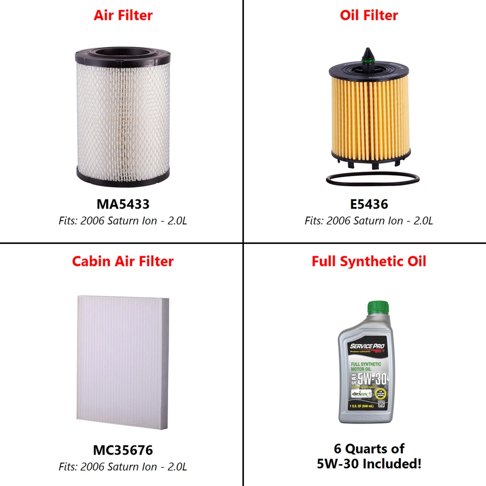 2006 Saturn Ion 2.0L Complete Oil, Air & Cabin Filter Kit (5W-30) - Image 2 of 4