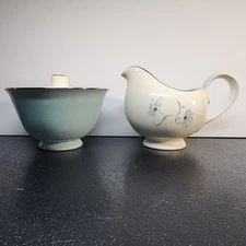 Taylor Smith Taylor Mid Century Blue Lace Sugar & Creamer