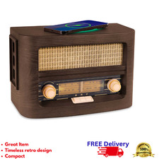 Vintage Bluetooth Radio Wireless Phone Charger AM FM Retro Wood Desktop Gift