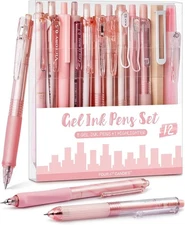 Rose Series Gel Pens, Cute Writing Pens with Black & Pink Ink, 0.5