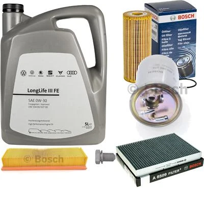 BOSCH Inspektionspaket 5 L VW Motoröl 0W-30 Longlife III FE für Caddy II Kasten - Bild 1 von 4