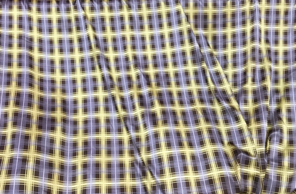 Check Plaid Yellow Brown Faux Silk Satin Fabric Material Shirts Scarf Wild Rags - Image 2 of 4