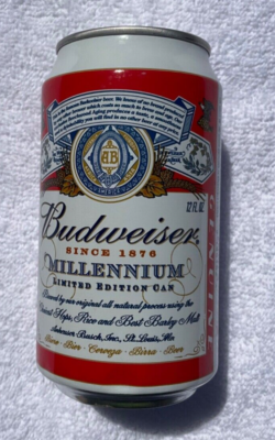 Budweiser Millennium Limited Edition Beer Can 1999 Bottom Opened