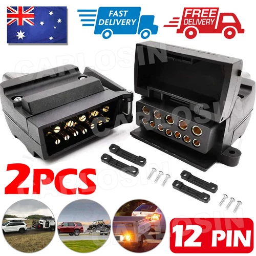 12 Pin Flat Trailer Socket Plug Set Connector Trailer Caravan Camper Adaptor AU - Picture 1 of 9