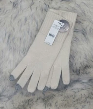 NWT LORD AND TAYLOR CASHMERE WOMEN'S KNIT TECH TOUCH TIPS GLOVES IVORY $72.00