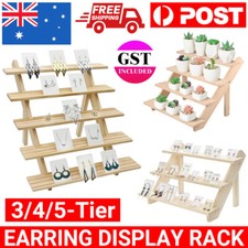 3/4/5 Tiers Wooden Earring Display Rack Jewelry Rings Shelf Watch Stand Holder