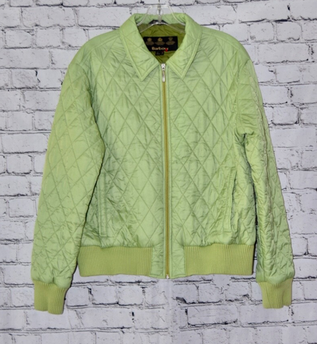 BARBOUR Designer Bomber Style Lime Green Collared Quilted Stylish Jacket Size 12