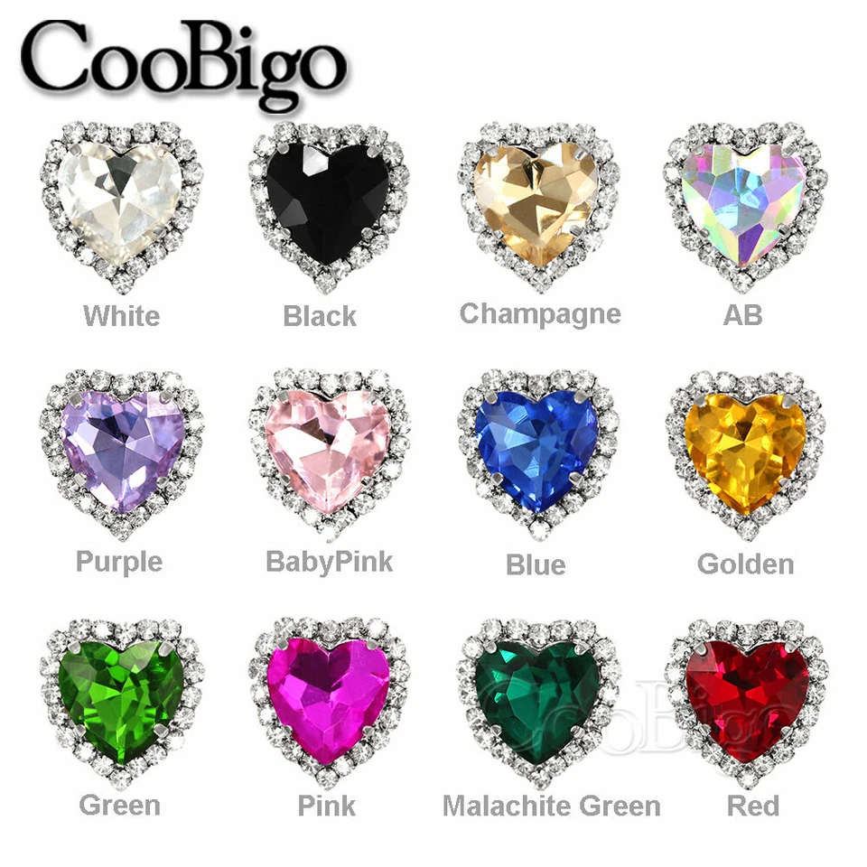25X Heart Sewing Crystal Button Rhinestone DIY Clothings Jewelry Trim Beads 12mm - Image 2 of 4