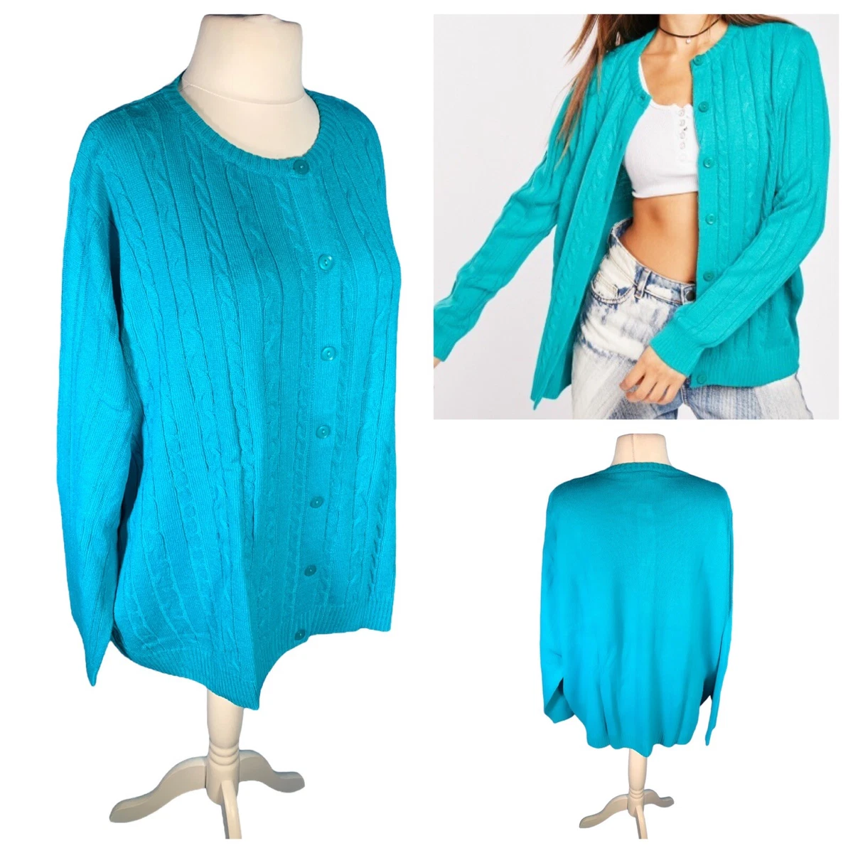 Ladies Turquoise Cardigan Size 4X SARA MORGAN Knitted Smart