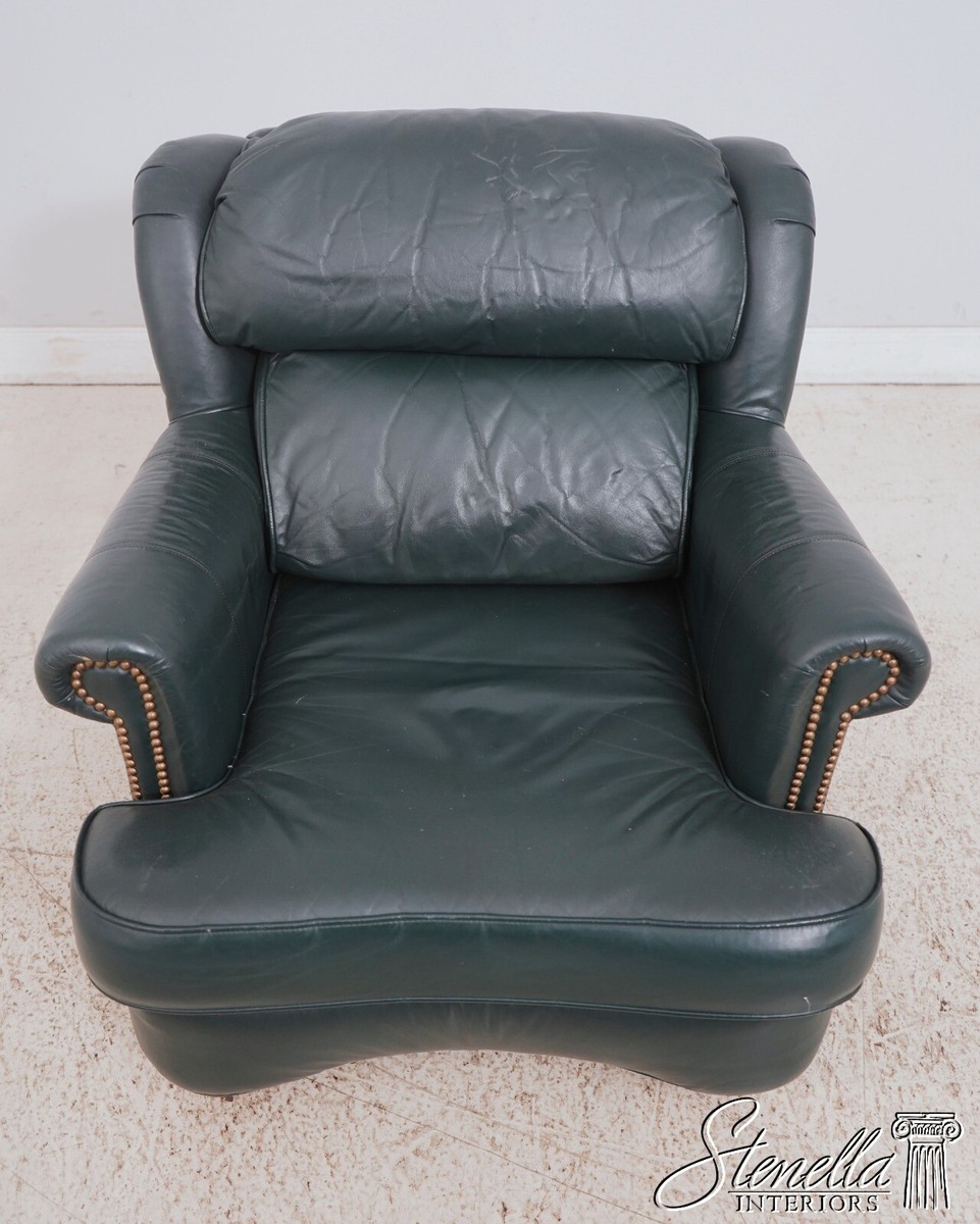 F63645EC: SAM MOORE Hunter Green Leather Chair Ottoman