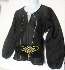 Irish Celtic Motif Black Cambric Shirt Gold Lacing Ch/Mens Long Sleeve