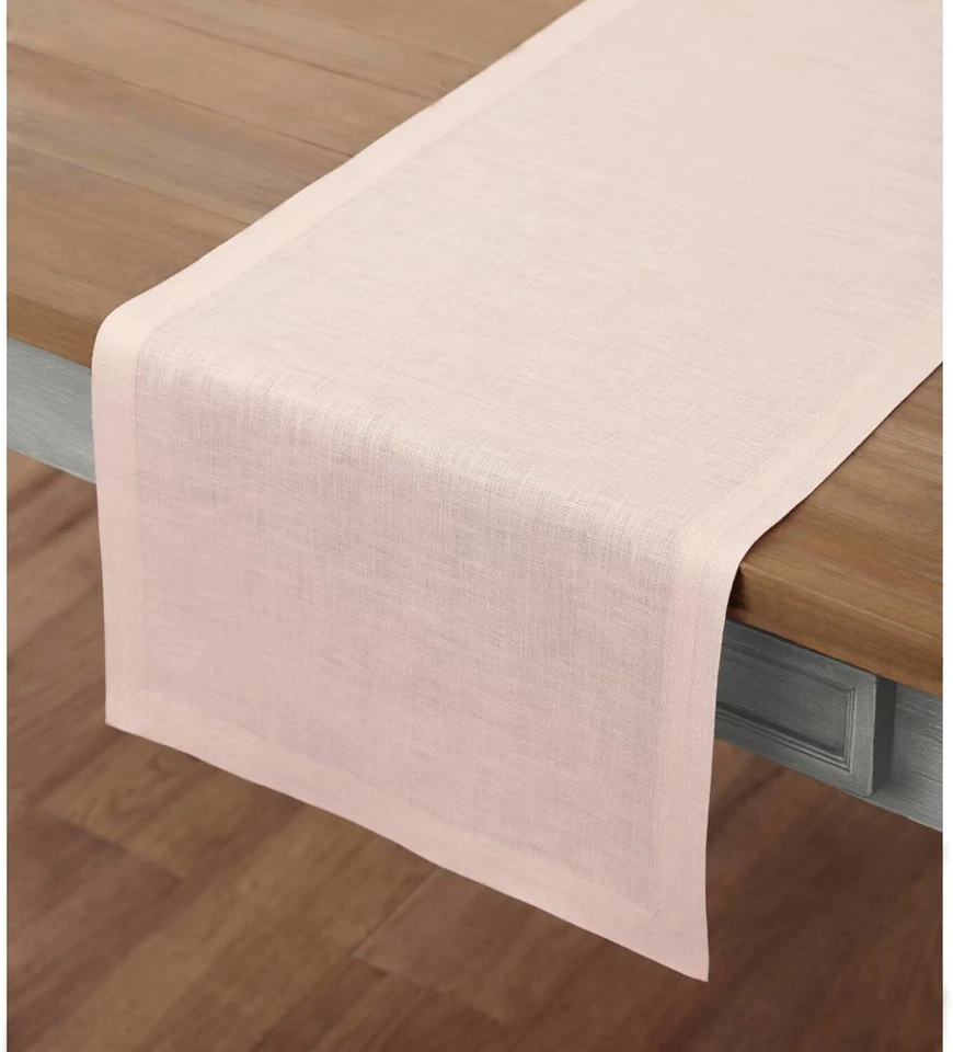 Solino Home Pink 100% Pure Linen Table Runner 14x90 and/or 4 Placemats Fete NEW - Image 2 of 4
