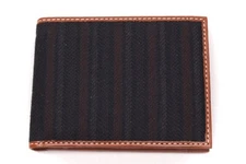 Mens Handmade Bifold Wallet Italian Leather Tweed Black Brown Stripe Gift Idea