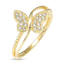 14K Real Solid Gold .18 Ct Diamond Butterfly Statement Engagement Ring Lab Grown
