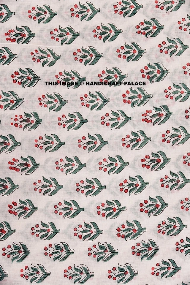 Tecido de algodão natural indiano com estampa de bloco manual 5 jardas feito à mão - Imagem 4 de 4