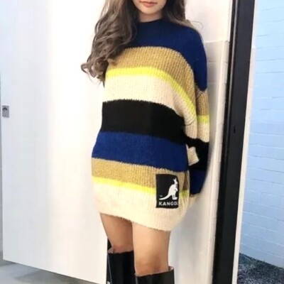 Kangol x H&M Oversize Stripe Sweater Colorblock Pullover Medium NWT