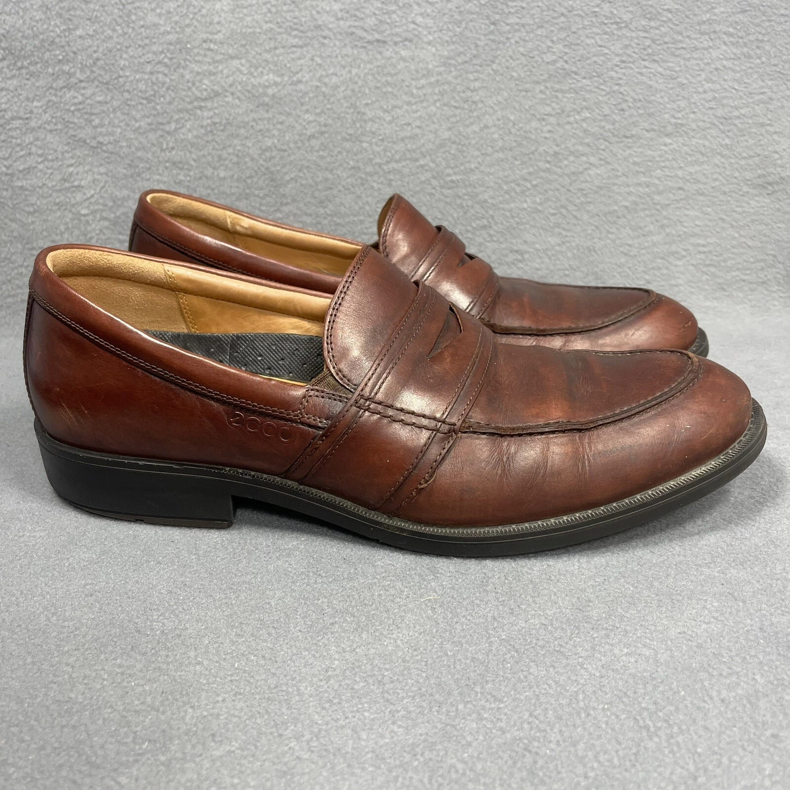 Mocassino Ecco Penny da uomo 10 10 5 US marrone pelle scarpe larghe extra solette extra