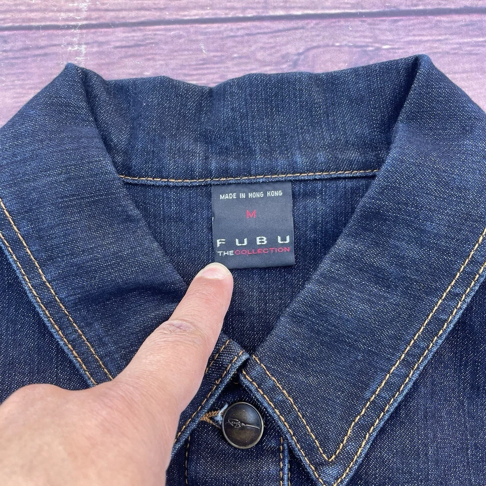 Conjunto de traje vaquero vintage años 90 Fubu para mujer azul oscuro chaqueta Y2K pantalones M talla 9/10 Foto 4 de 4