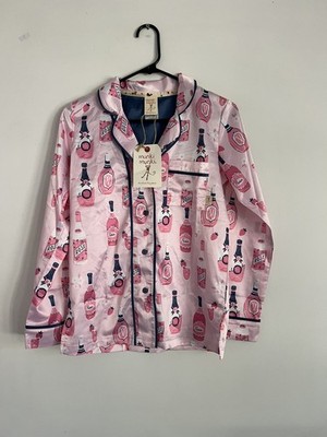 Munki Munki Pajama Top Womens XS Long Sleeve Satin Pink Rose NWT
