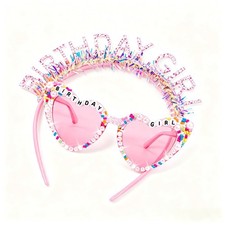 Girl Headband Sunglasses Set - Pink GIRL Party for , Crown Heart Shaped G...