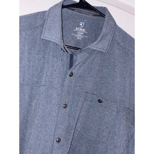 Kuhl Herren Hemd Large Blau Grau Button Down Kurzarm Outdoor Freizeit
