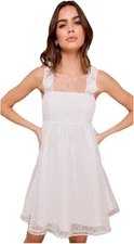 NWT Lulus Darling Existence White Swiss Dot Rosette Sleeveless Dress