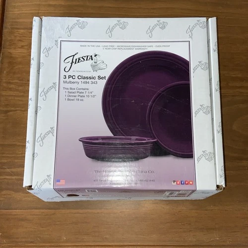 Fiesta 3 Piece Classic Place Setting MULBERRY Fiestaware Set in Box USA , New
