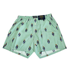 Polo Ralph Lauren Coffee Polo Bear Mens Woven Striped Boxer Shorts Underwear NWT