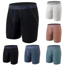 Soft and Breathable Men's Ice Silk Boxer Briefs Solid Color Long Shorts