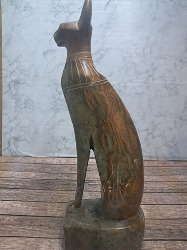 Bastet Katze Alabaster? Grüner Naturstein Ägyptisch Handarbeit - Bild 5 von 6
