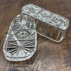 Vintage Anchor Hocking Clear Glass Pressed Cut Starburst Butter Dish Lid & Base